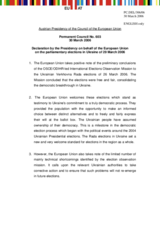 Declaration by the Presidency on behalf of the European Union on the parliamentary elections in Ukraine of 29 March 2006