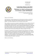 Statement by the Delegation of the United States of America on attack on Kyrgyzstan Civil Society Leader Edil Baisalov