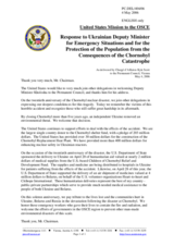 Response by the Delegation of the United States of America to Ukrainian Deputy Minister for Emergency Situations and for the Protection of the Population from the Consequences of the Chornobyl Catastrophe