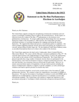 Statement by the Delegation of the United States of America on the Re-Run Parliamentary Elections in Azerbaijan