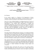 Statement by the Delegation of Azerbaijan on 33rd ministerial session of the Organization of the Islamic Conference, held in Baku, from 19 to 21 June 2006