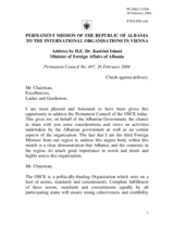 Address by the Minister of Foreign Affairs of Albania, H.E. Dr. Kastriot Islami, to the Permanent Council