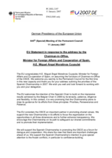 Statement by the German Presidency of the European Union in response to address by OSCE Chairman-in-Office Miguel Angel Moratinos Cuyaube