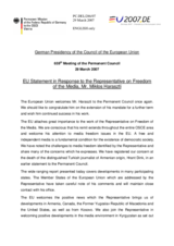 Statement by the German Presidency of the Council of the European Union in response to the OSCE Representative on Freedom of the Media, Mr. Miklos Haraszti.