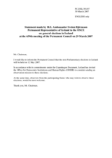 Statement by the Head of the Delegation of Iceland, Ambassador Sveinn Björnsson, on the general elections to be held in Iceland on 12 May 2007