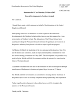 Statement made on behalf of the Delegations of the United Kingdom and Ireland on the recent developments in Northern Ireland