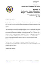 Statement by the Delegation of the United States of America in response to the OSCE Project Co-ordinator in Ukraine, Ambassador James Schumaker