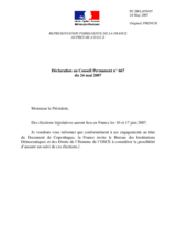 Statement by the Delegation of France about the French legislative elections taking place in France on the 10th and 17th of June 2007 (fr)