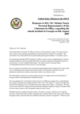 Statement by the Delegation of the United States in Response to His Excellency Miomir Zuzul, Personal Representative of the Chairman-in-Office, regarding the missile incident in Georgia on 6th August 2007