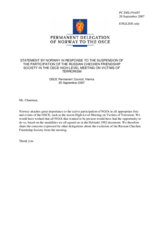Statement by the Delegation of Norway in response to the suspension of the participation of the Russian Chechen friendship society in the OSCE High Level Meeting on Victims of Terrorism