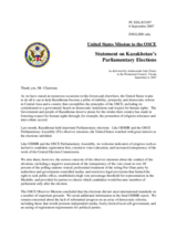 Statement by the Delegation of the United States on Kazakhstan's Parliamentary Elections