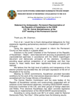 Statement by the Delegation of Kazakhstan on the parliamentary elections in Kazakhstan held on 18th of August