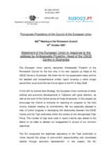 Statement by the Portuguese Presidency of the Council of the European Union in response to the address by the Head of the OSCE Centre in Dushanbe, Ambassador Vladimir Pryakhin