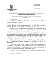 Statement by the Delegation of Ukraine on the issue of the recent initiatives and developments in the Transnistrian settlement process