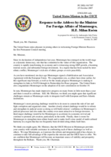 Statement by the Delegation of the United States in Response to the Address by the Minister For Foreign Affairs of Montenegro, His Excellency Milan Rocen