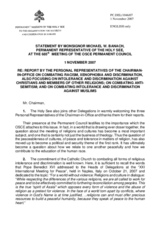 Statement by the Delegation of the Holy See in Response to the Report by the Personal Representative of the Chairman-in-Office on Tolerance and Non-Discrimination