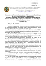 Statement by the Delegation of Kazakhstan in response to the Address of the Director of the ODIHR, Ambassador Christian Strohal