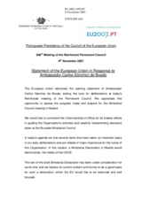 Statement by Portuguese Presidency of the Council of the European Union in Response to Ambassador Carlos Sanchez de Boado on the 15th Meeting of the OSCE Ministerial Council
