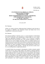 Statement by the Delegation of Serbia in Response to the Address of the OSCE High Commissioner on National Minorities, Ambassador Knut Vollebaek