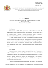 Statement by Delegation of Georgia in Response to the Report by the OSCE Representative on Freedom of the Media, Mr. Miklos Haraszti
