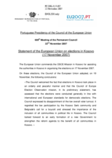 Statement by the Portuguese Presidency of the Council of the European Union on elections in Kosovo (17 November 2007)