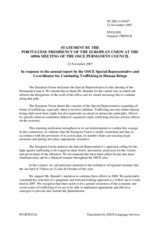 Statement by the Portuguese Presidency of the European Union in response to the annual report by the OSCE Special Representative and Co-ordinator for Combating Trafficking in Human Beings, Ms. Eva Biaudet