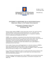 Statement by the Delegation of Norway in Response on the OSCE/ODIHR Election Observation Mission to the Russian Duma elections