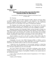 Statement by the Delegation of Ukraine on the issue of the recent visit of the Chairman-in-Office, Minister of Foreign of Affairs of Finland, H.E. Ilkka Kanerva
