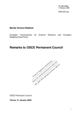 Remarks to the OSCE Permanent Council by Benita Ferrero-Waldner, European Commissioner for External Relations and European Neighbourhood Policy