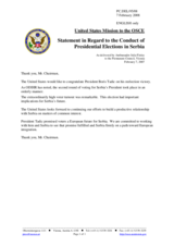 Statement by the Delegation of the United States on the Presidential Elections in Serbia