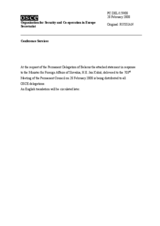 Statement by the Delegation of Belarus in response to the address by the Chairman of the Committee of Ministers of the Council of Europe, the Minister for Foreign Affairs of Slovakia Jan Kubis (ru)