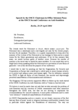 Speech by the OSCE Chairman-in-Office Solomon Passy at the OSCE Second Conference on Anti-Semitism