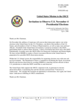 Statement by the Delegation of the United States on the Invitation to Observe U.S. November 4 Presidential Elections