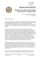 Statement by the Delegation of the United States in response to the address by the Chairman-in-Office, Minister for Foreign Affairs of Finland, Alexander Stubb
