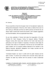 Statement by the Delegation of Armenia in reaction to the Statement by the Slovenian Presidency of the Council of the European Union on freedom of assembly legislation in Armenia