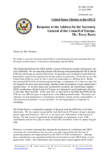 Statement by the Delegation of the United States in response to the address by the Secretary General of the Council of Europe, Terry Davis