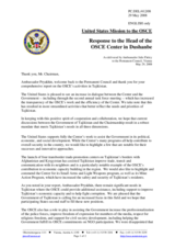 Statement by the Delegation of the United States in Response to the Report by the Head of the OSCE Center in Dushanbe, Ambassador Vladimir Pryakhin
