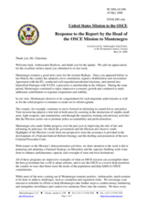 Statement by the Delegation of the United States Response to the Report by the Head of the OSCE Mission to Montenegro, Ambassador Paraschiva Badescu