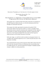 Statement by the Slovenian Presidency of the Council of the European Union in response to the presentation of the 2009 Programme Outline by the Secretary General