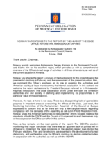 Statement by the Delegation of Norway in response to the report by the Head of the OSCE Office in Yerevan, Ambassador Sergey Kapinos