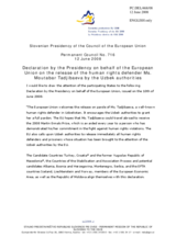Statement by the Slovenian Presidency of the Council of the European Union on the release of the human rights defender Ms. Moutabar Tadjibaeva by the Uzbek authorities