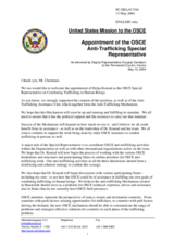 Statement by the Delegation of the United States of America on the appointment of the OSCE Special Representative on Combating Trafficking in Human Beings, Dr. Helga Konrad