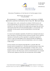 Statement by the Slovenian Presidency of the Council of the European Union in response to the Co-ordinator of OSCE Economic and Environmental Activities, Bernard Snoy