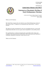 Statement by the Delegation of the United States on the parliamentary elections in the former Yugoslav Republic of Macedonia