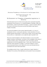 Statement by the Slovenian Presidency of the Council of the European Union on Freedom of Assembly Legislation in Armenia