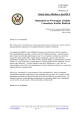 Statement by the Delegation of the United States on Norwegian Helsinki Committee Raid in Bishkek