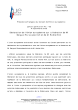 Statement by the French Presidency of the Council of the European Union on the release of political prisoners in Belarus (fr)