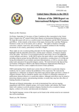 Statement by the Delegation of the United States on the release of the 2008 Report on International Religious Freedom