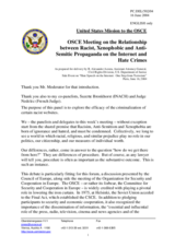 Side Event: "Hate Speech on the Internet:  One Step from Terrorism" - contribution by Alexander Acosta, U.S. Department of Justice