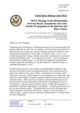 Session on the Nature and Extent of the Relationship between Racist, Xenophobic and Anti-Semitic Propaganda on the Internet and Hate Crime - contribution by Brian Marcus, US